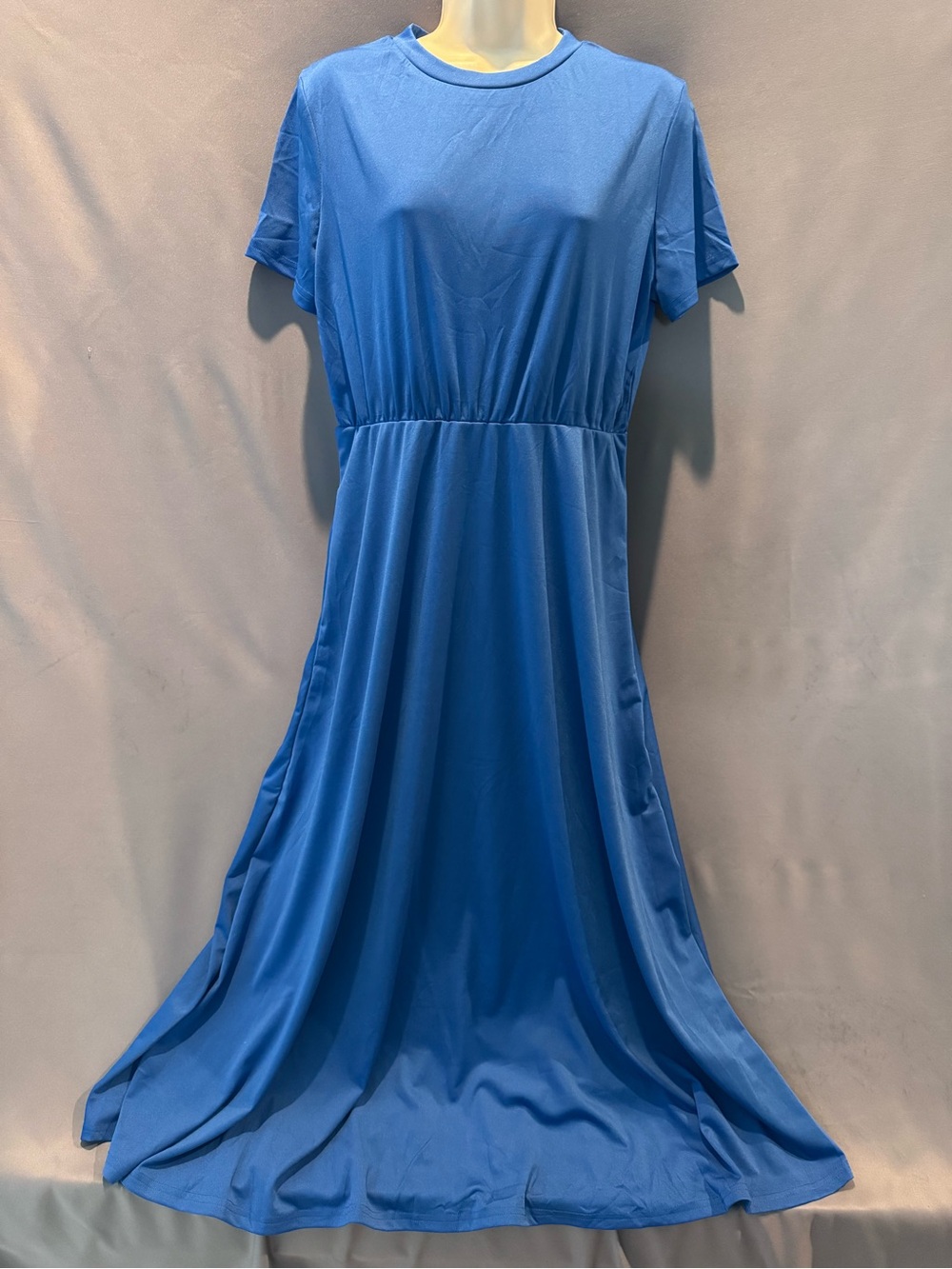 Can rage Style Maxi Dress Blue Size Large Short Sleeves Crew Neck